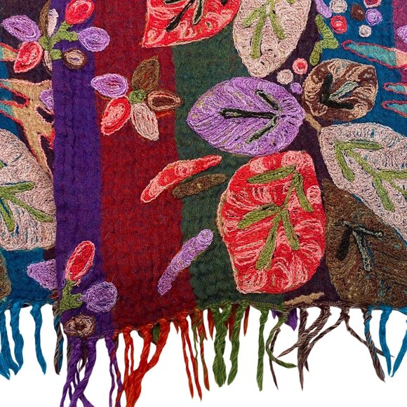 Handmade Anu XL Colorful Wool open Vest Embroidered Floral Design Fringe boho - Picture 10 of 12
